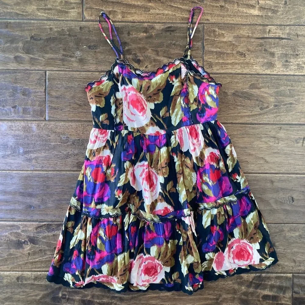 Urban Outfitters XS Sleeveless Floral Watercolor Print Mini Dress Babydoll